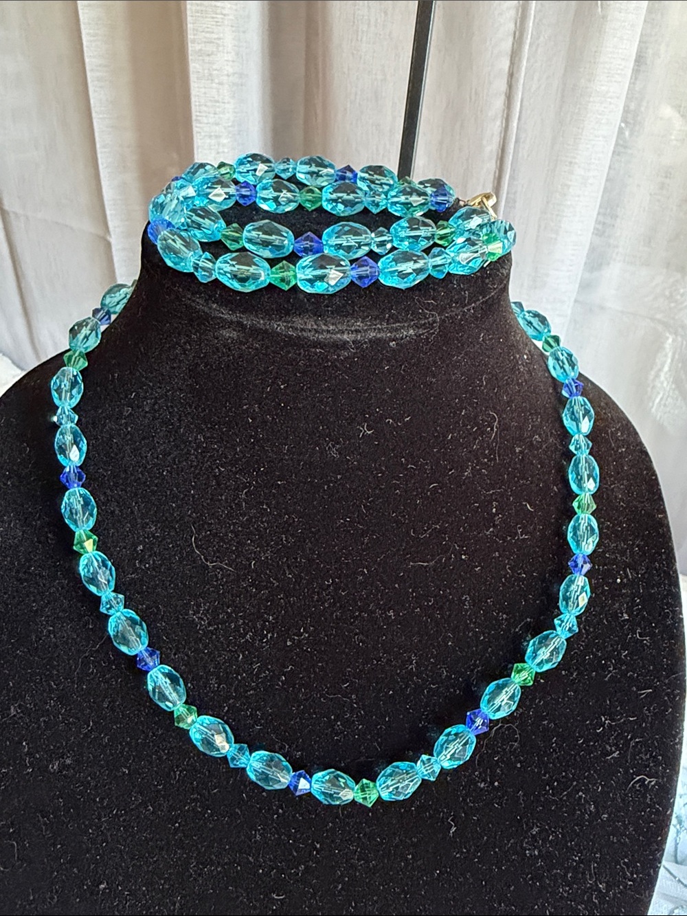 Aqua Crystal Bead Necklace and Bracelet Set
